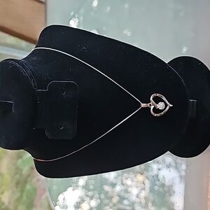 925 Italy Sterling Silver Cluster Diamond Heart Necklace